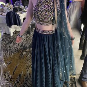 Dark blue teal lehenga